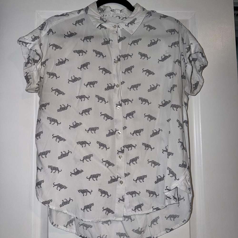 White Tiger Print Button Up Top